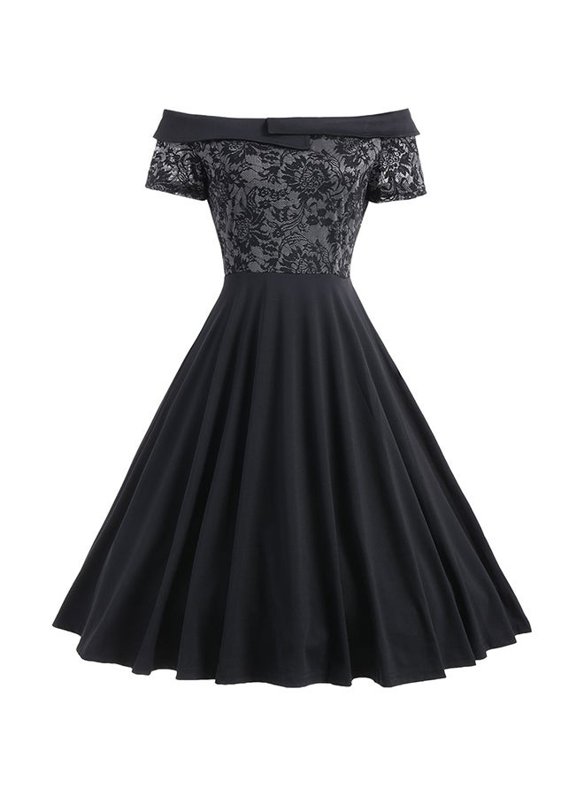 Generic - Off Shoulder Dress With Lace Panel Black - Image 1