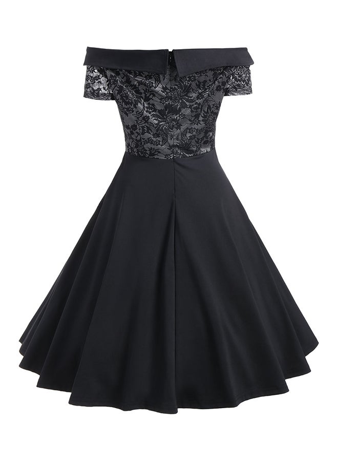 Generic - Off Shoulder Dress With Lace Panel Black - Image 1