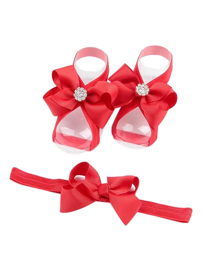 Barefoot Sandals And Headband set Red