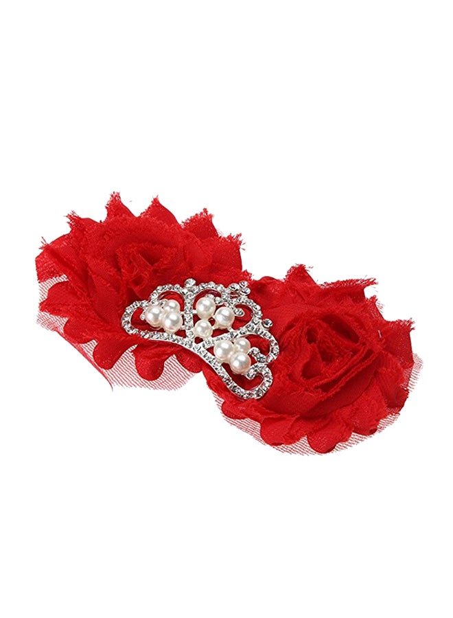 طوق شعر مطاطي بتصميم تاج مرصع بحجر الراين أحمر - Image 1