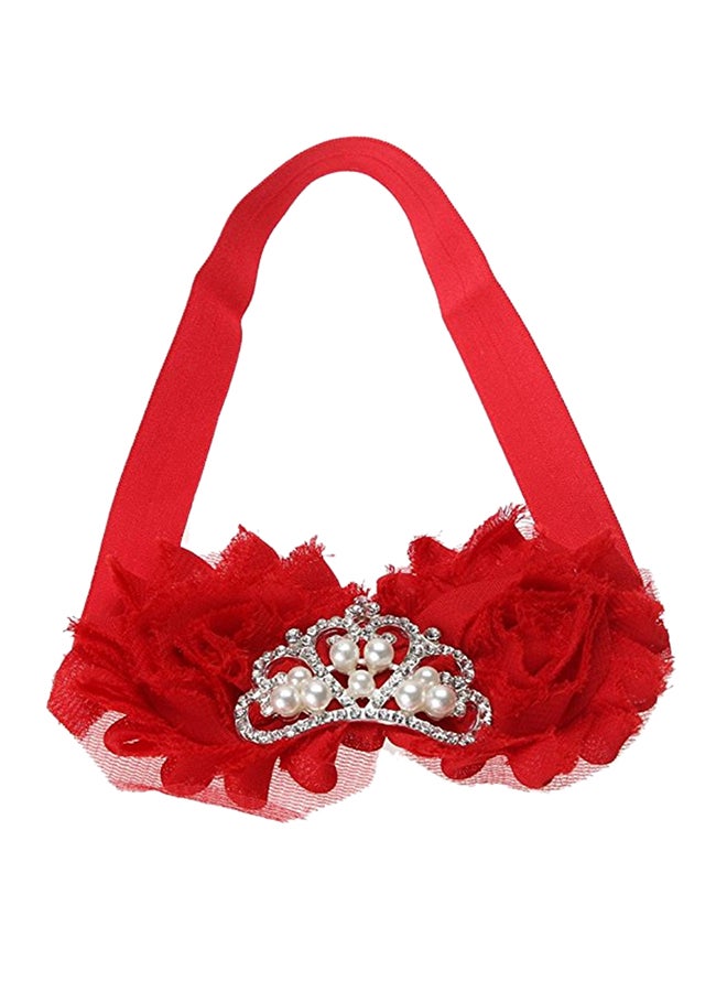 طوق شعر مطاطي بتصميم تاج مرصع بحجر الراين أحمر - Image 2