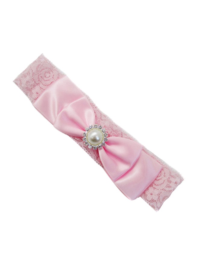 غطاء رأس  توربان مرصع باللؤلؤ ومزود بعقدة وردي