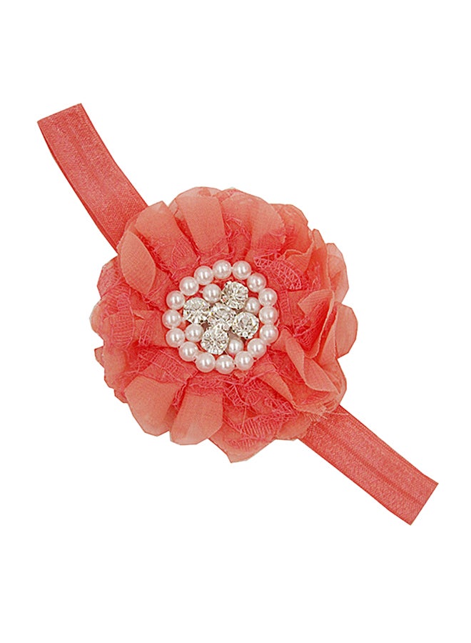 Stretchy Lace Flower Deisgn Headband Red
