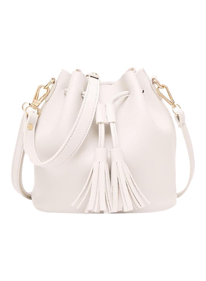 SOXY Tassel Drawstring Bucket Bag White
