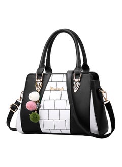 Contrast Colour Fur Ball Decor Shoulder Bag White/Black