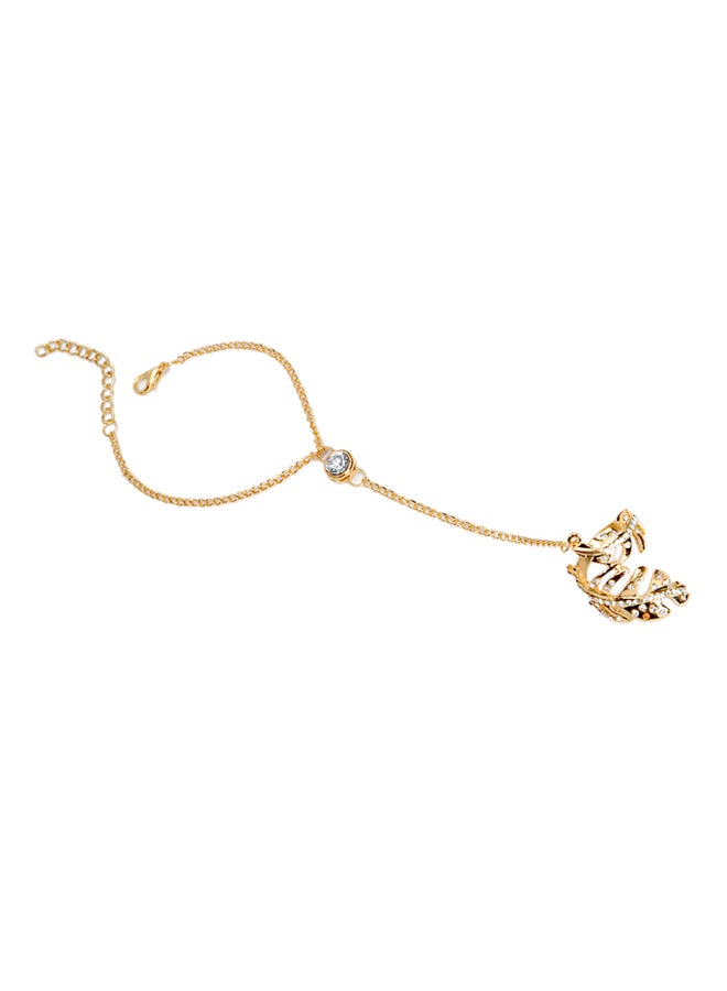 Bluelans Rhinestone Leaf Bracelet Chain Ring - Image 1