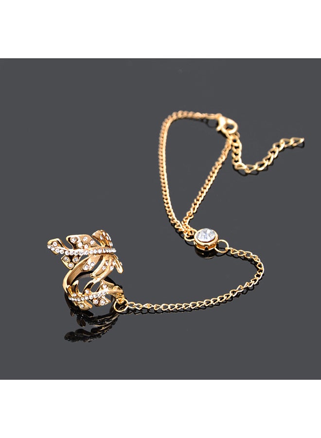 Bluelans Rhinestone Leaf Bracelet Chain Ring - Image 2
