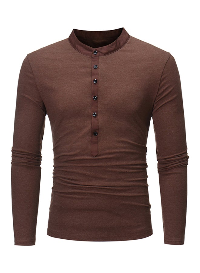Mandarin Neck Long Sleeve T-shirt Brown  - Image 1