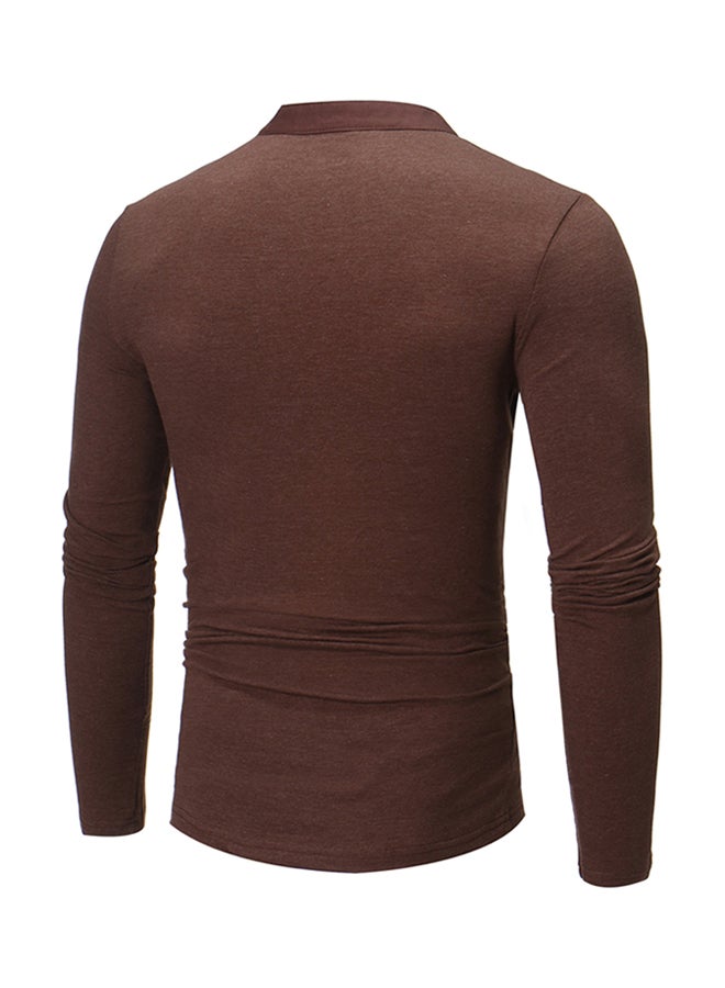 Mandarin Neck Long Sleeve T-shirt Brown  - Image 2
