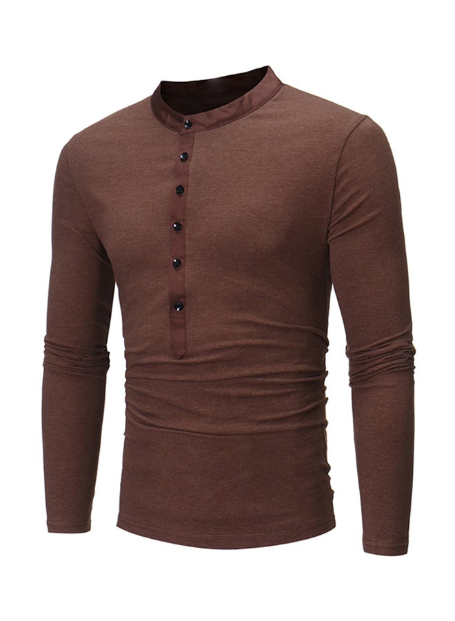 Mandarin Neck Long Sleeve T-shirt Brown  - Image 3