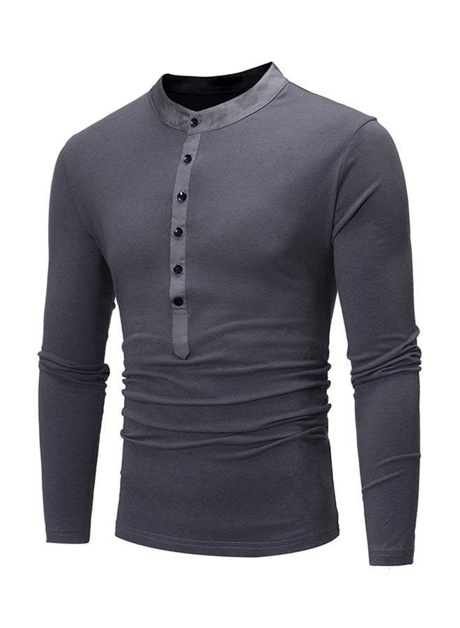 Mandarin Neck Long Sleeve T-shirt Grey  - Image 1