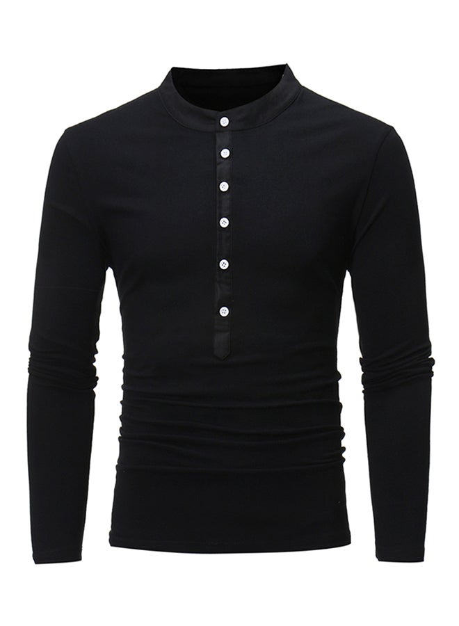 Mandarin Neck Long Sleeve T-shirt Black  - Image 1