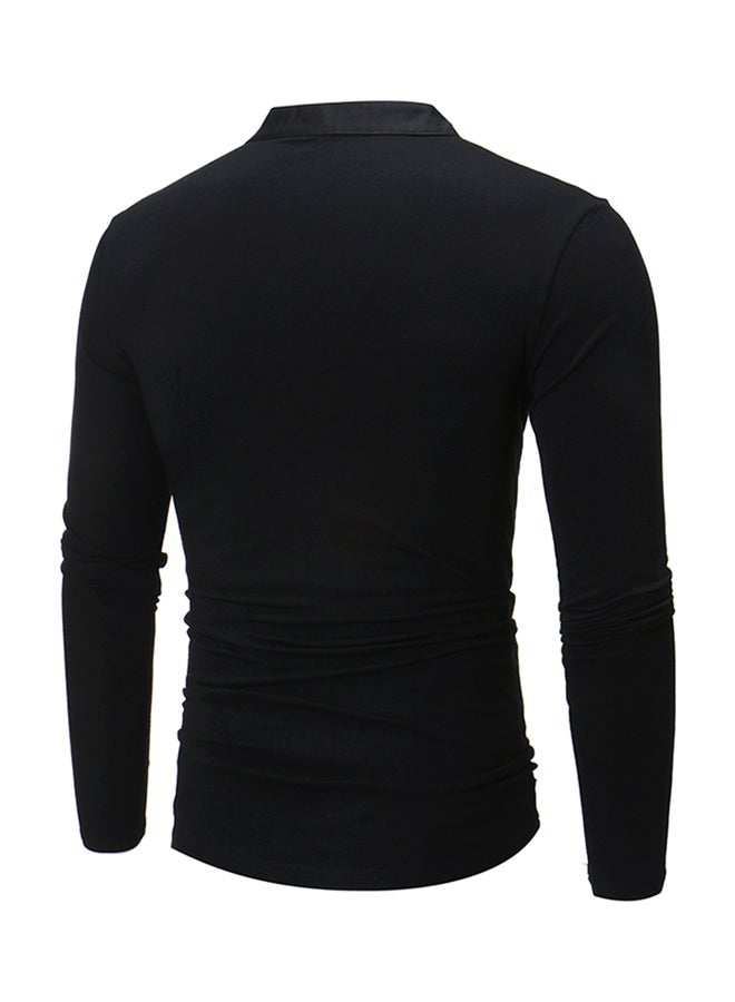 Mandarin Neck Long Sleeve T-shirt Black  - Image 2