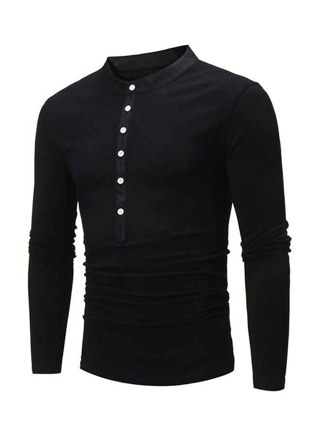 Mandarin Neck Long Sleeve T-shirt Black  - Image 3