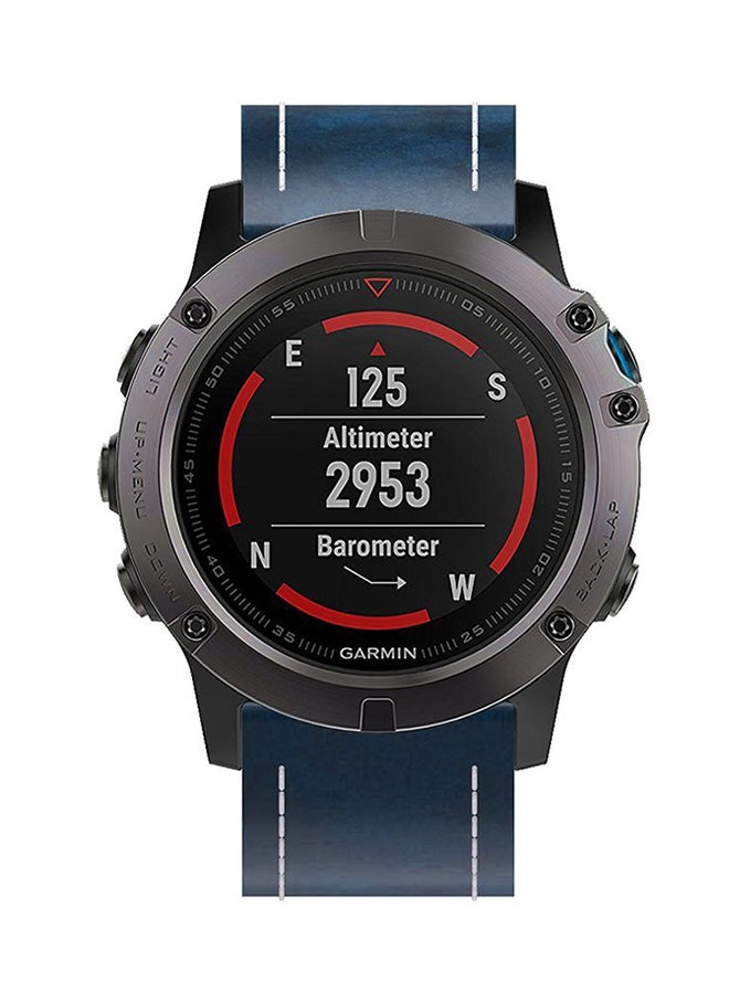 ISank Leather Smartwatch Band For Garmin Fenix 5x 26mm Blue - Image 4