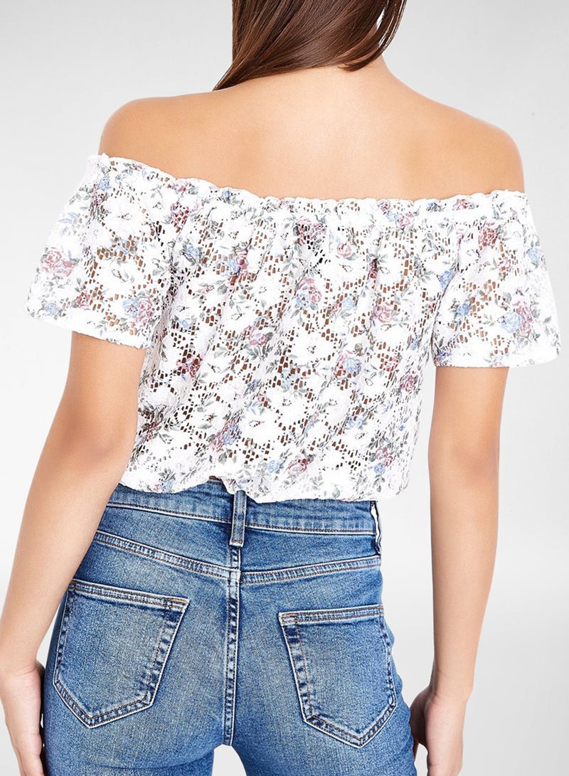NEW LOOK Floral Lace Bardot Top White  - Image 2