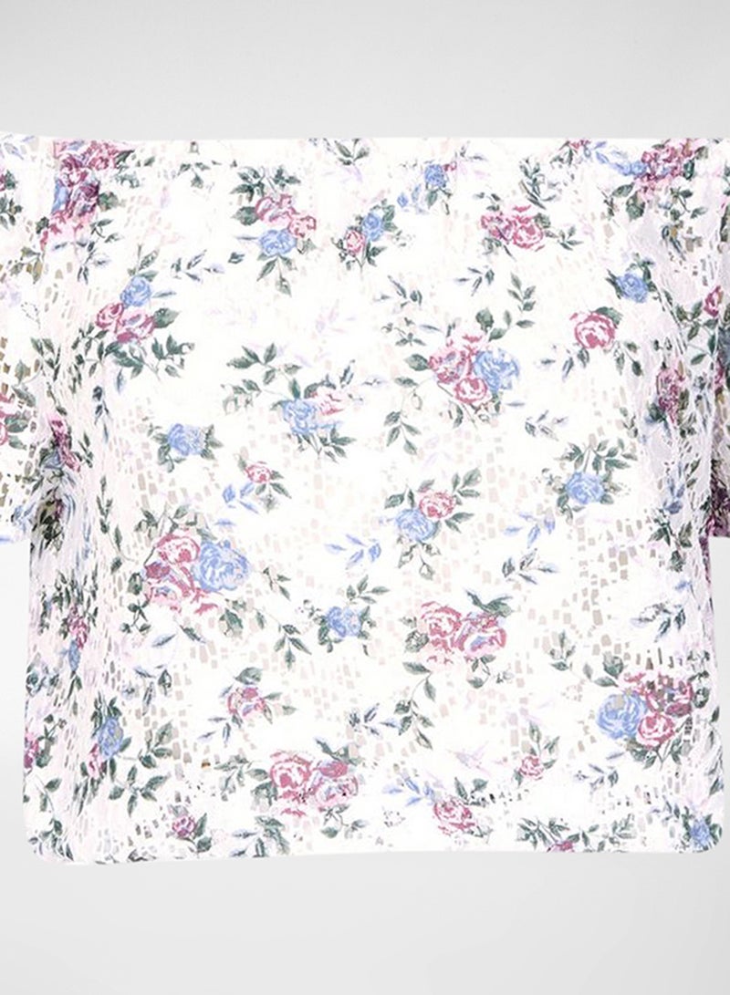 NEW LOOK Floral Lace Bardot Top White  - Image 4