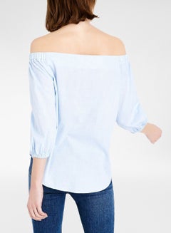 NEW LOOK Classic Style Cotton Bardot Top Blue  - Image 2