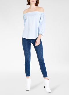 NEW LOOK Classic Style Cotton Bardot Top Blue  - Image 3