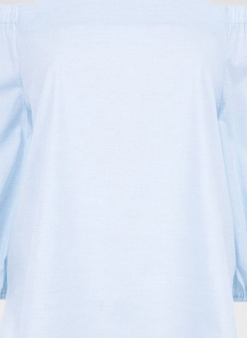 NEW LOOK Classic Style Cotton Bardot Top Blue  - Image 4