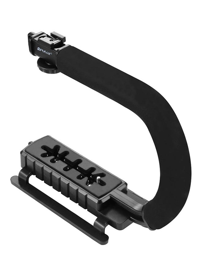 Handheld Camera Bracket Stabilizer With Video Shotgun Microphone Kit And Cold Shoe Tripod Head Black