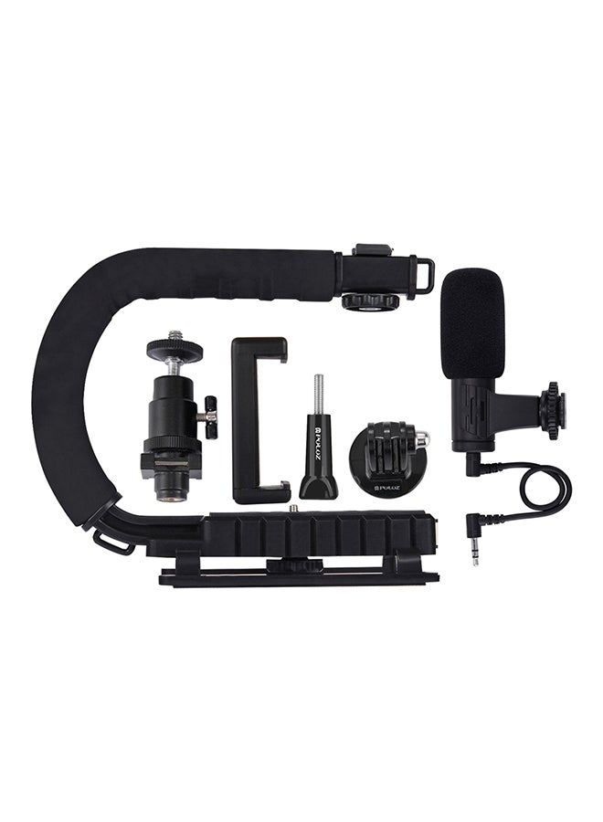 Handheld Camera Bracket Stabilizer With Video Shotgun Microphone Kit And Cold Shoe Tripod Head Black