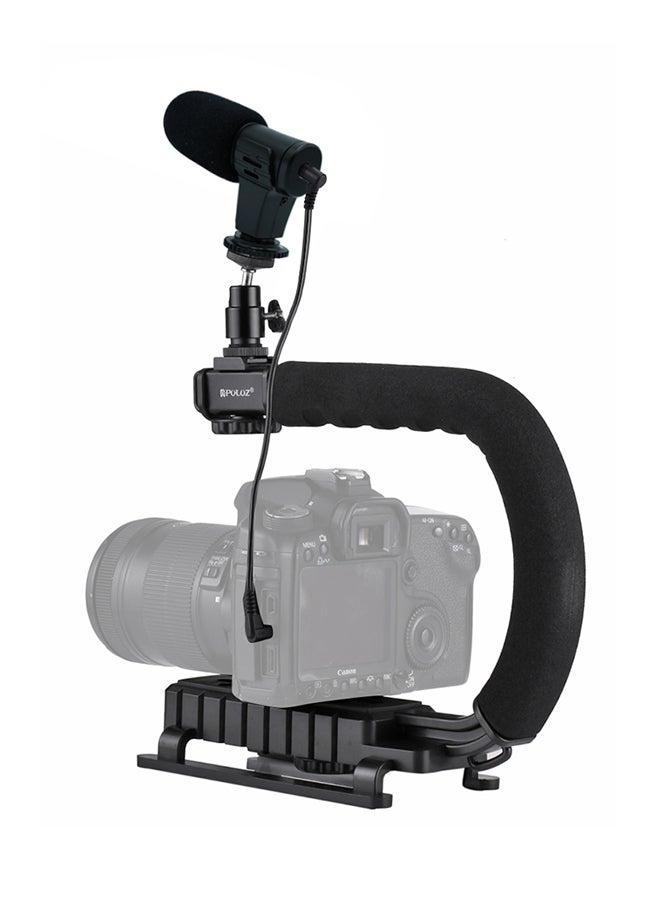 Handheld Camera Bracket Stabilizer With Video Shotgun Microphone Kit And Cold Shoe Tripod Head Black
