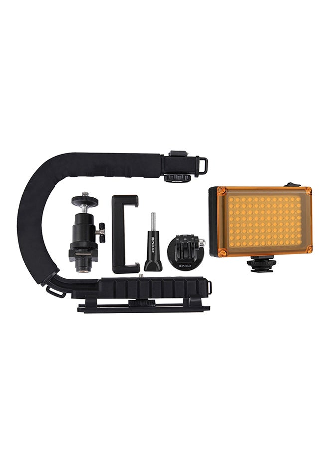Handheld Camera Bracket Stabilizer With LED Studio Light Kit And Cold Shoe Tripod Head Black  - Image 3