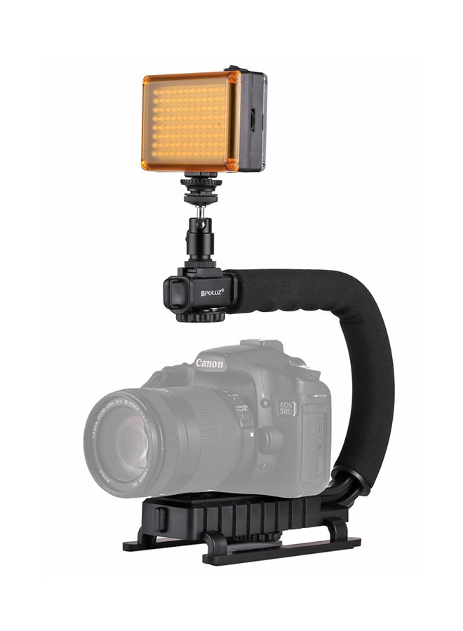 Handheld Camera Bracket Stabilizer With LED Studio Light Kit And Cold Shoe Tripod Head Black  - Image 4