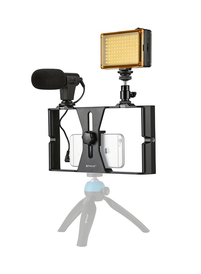 3-In-1 Video Rig And LED Studio Light Kit, Video Shotgun Microphone Kit With Cold Shoe Tripod Head Black/Grey  - Image 2