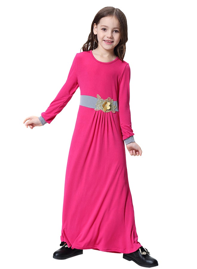 Long Sleeve Muslim Maxi Dress Pink  - Image 1