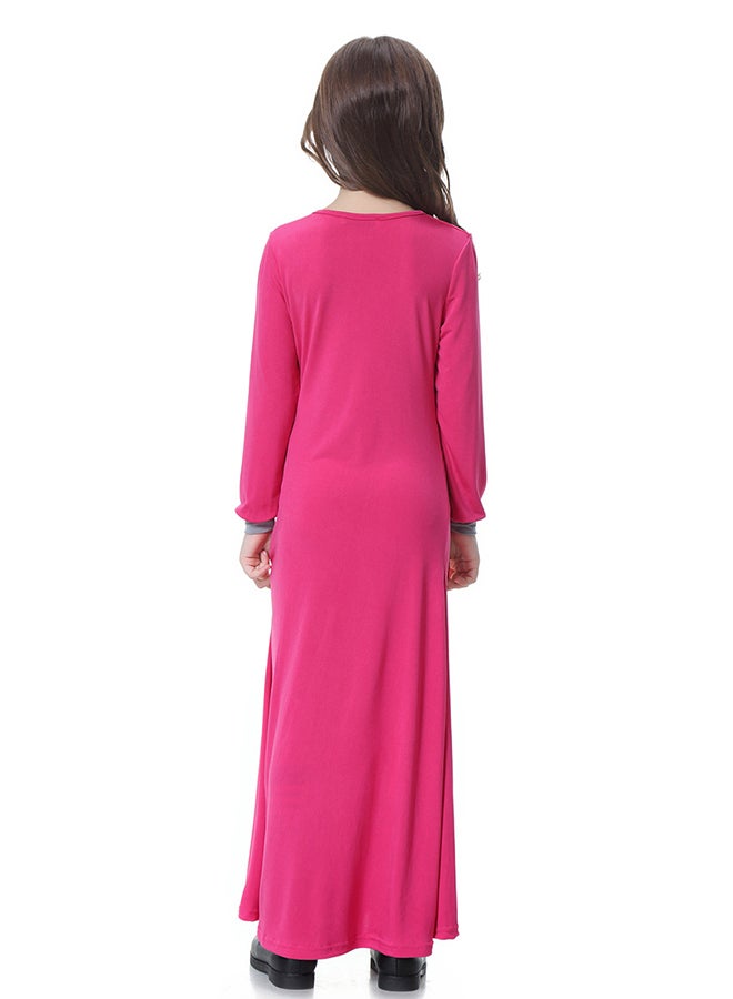 Long Sleeve Muslim Maxi Dress Pink  - Image 2