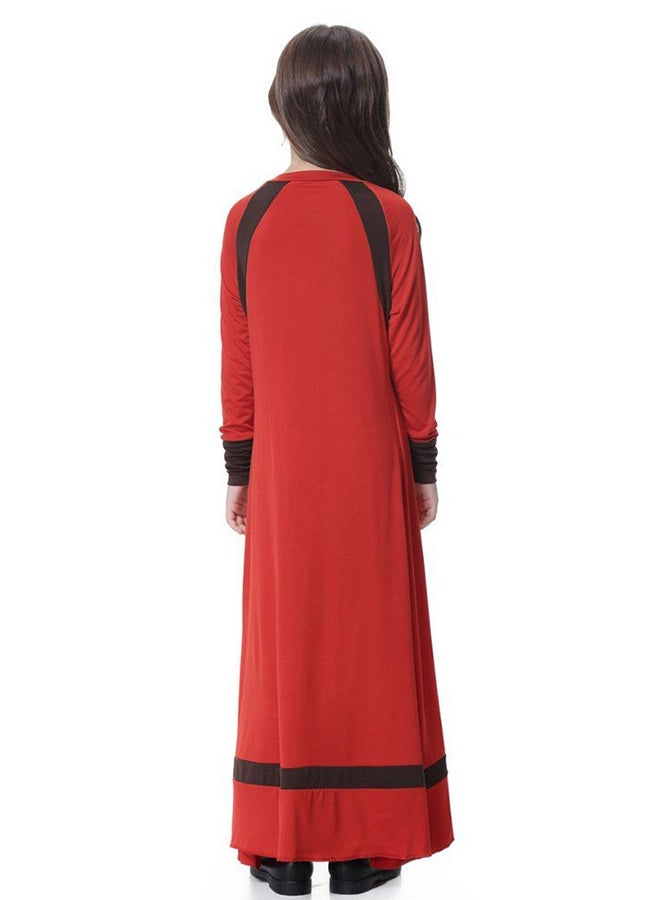 Long Sleeve Swing Abaya Dress Red  - Image 2