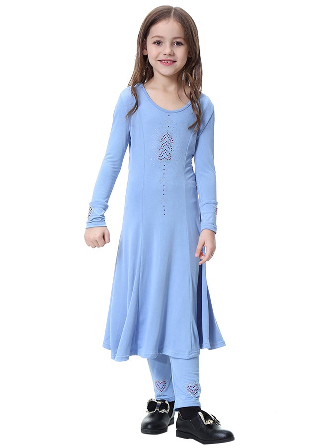 Long Sleeve Saudi Arab Dress With Pants Blue  - Image 1