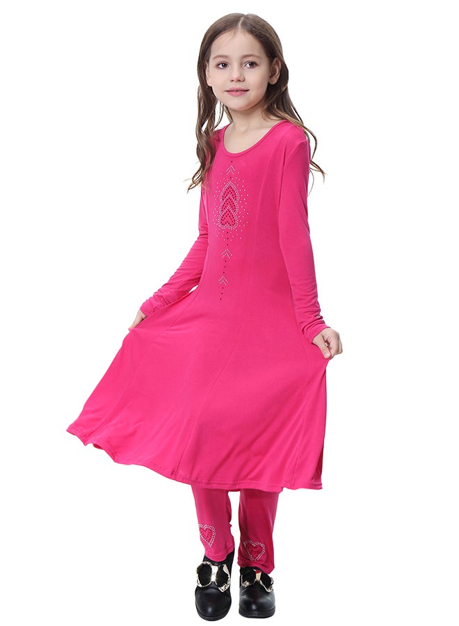 Long Sleeve Saudi Arab Dress With Pants Pink  - Image 1