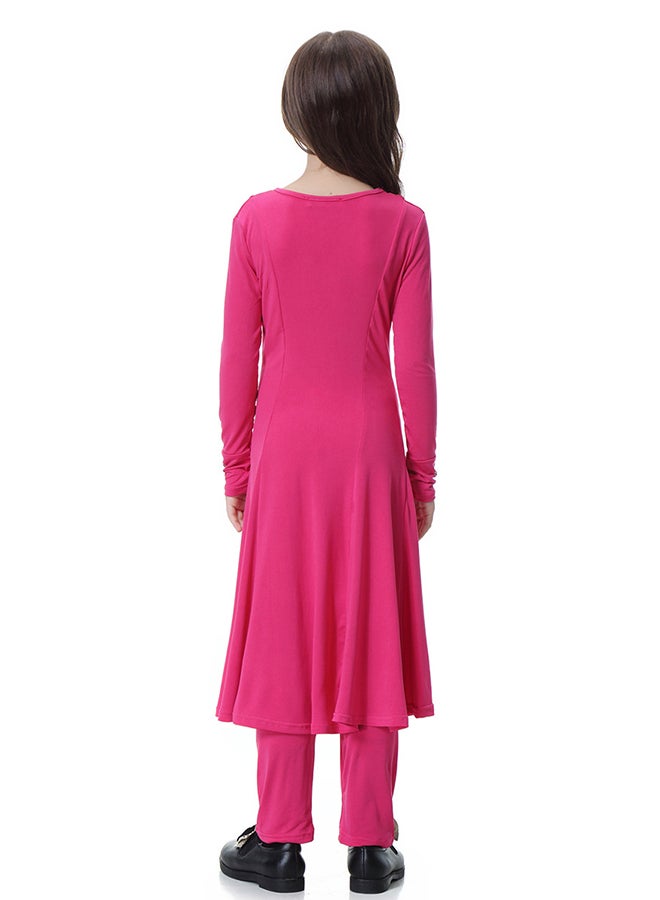 Long Sleeve Saudi Arab Dress With Pants Pink  - Image 2