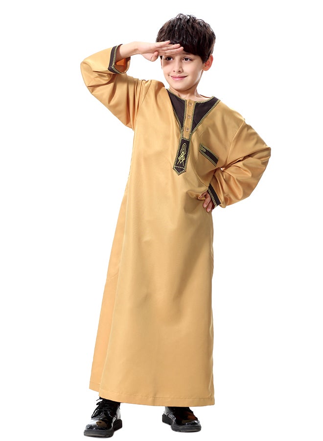 Long Sleeve Solid Saudi Arab Kandora Dress Brown  - Image 1