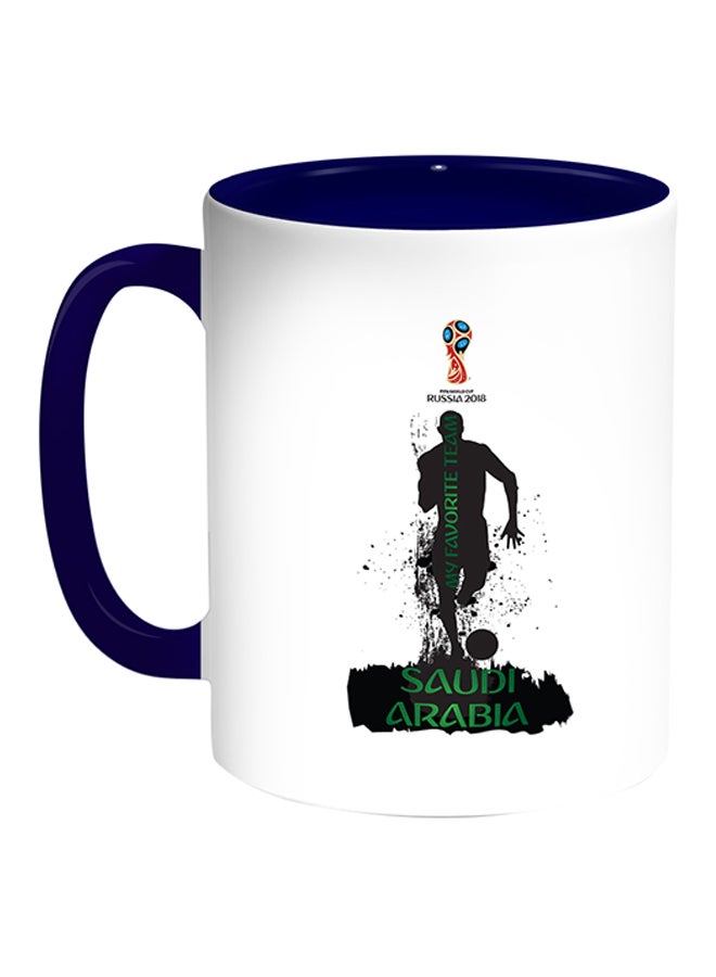 ديكالاك كوب قهوة بتصميم فريق المملكة العربية السعودية فريقي المفضل في كأس العالم لكرة القدم 2018 مطبوع أبيض/أزرق