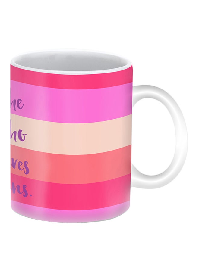 Stylizedd She Who Dares Wins Premium Design Printed Mug Pink/Purple/Beige - Image 1