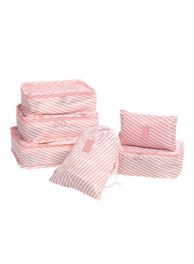 طقم حقائب تخزين قابلة للطي مخططة مكوَّن من 6 قطع وردي/أبيض - Image 1