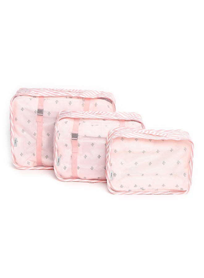 طقم حقائب تخزين قابلة للطي مخططة مكوَّن من 6 قطع وردي/أبيض - Image 2