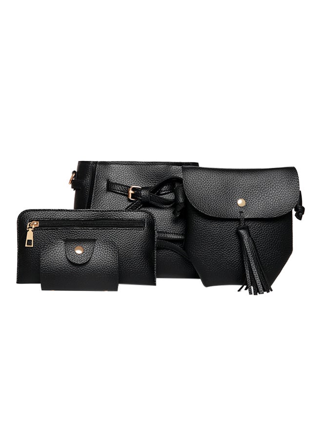 4-Piece Litchi Grain Bag Set Black