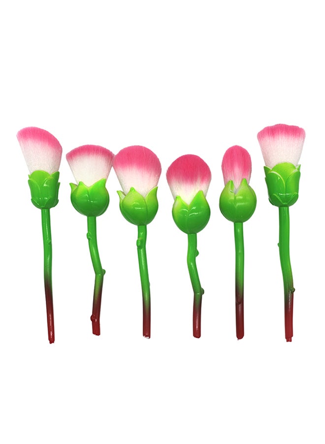 ANSELF 6 Piece Rose Tail Makeup Brushes Set Red/Light Green