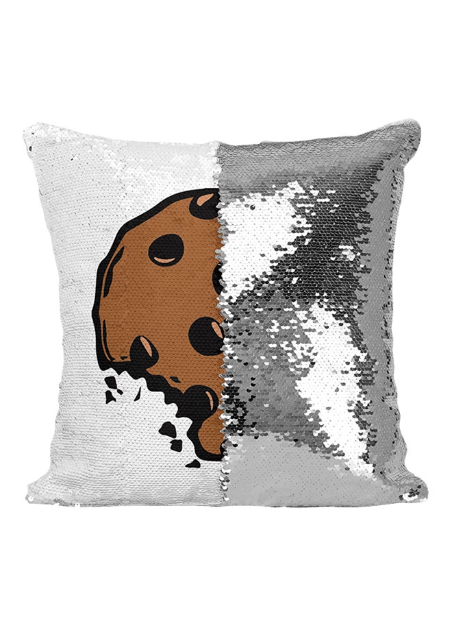 Chocolate Chip Cookie Lovers Sequined Throw Pillow Silver/Brown/Black 16x16inch - Image 1