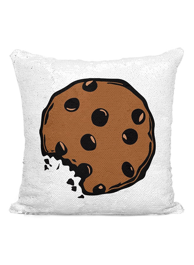 Chocolate Chip Cookie Lovers Sequined Throw Pillow Silver/Brown/Black 16x16inch - Image 2