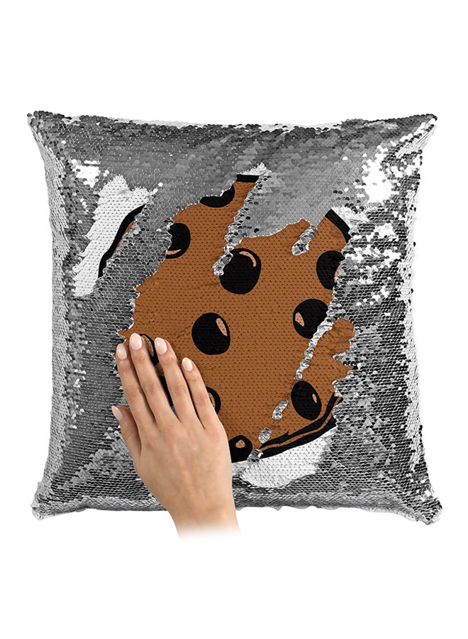 Chocolate Chip Cookie Lovers Sequined Throw Pillow Silver/Brown/Black 16x16inch - Image 3