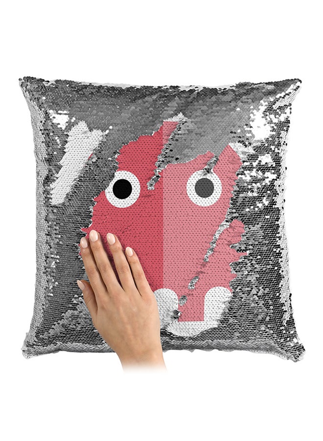 وسادة زينة مطرزة بالترتر للسيدات بتصميم ميس باكمان فضي/أبيض/وردي 16x16بوصة - Image 3