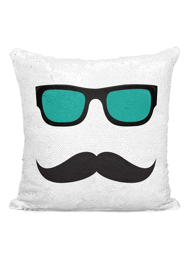 Mustache And Glasses Corky Sequined Throw Pillow Silver/White/Green 16x16inch - Image 2