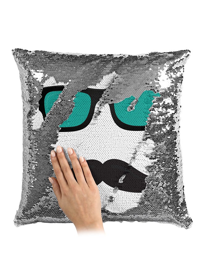 Mustache And Glasses Corky Sequined Throw Pillow Silver/White/Green 16x16inch - Image 3