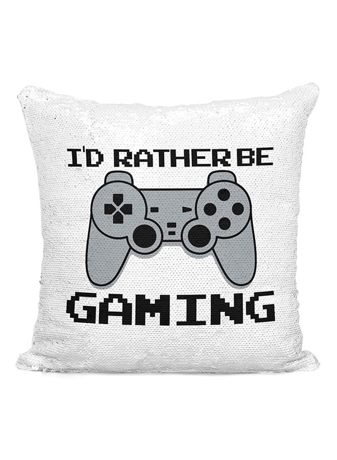 I'D Rather Be Gaming Sequined Throw Pillow Silver/White/Black 16x16inch - Image 2